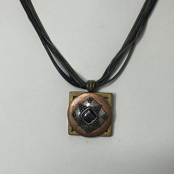 Chico's pendant necklace signed costume jewelry mixed metals on cord - Picture 14 of 16